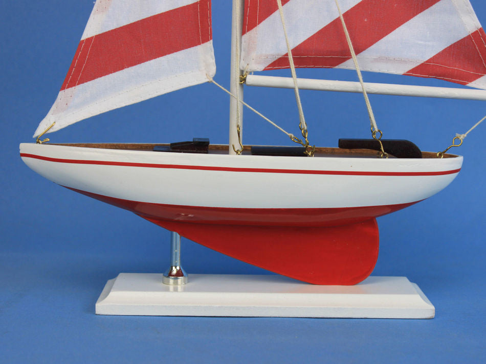 Wooden Red Striped Pacific Sailer Model Sailboat Decoration 17"