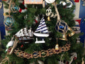 Wooden Blue Striped Model Sailboat Christmas Tree Ornament