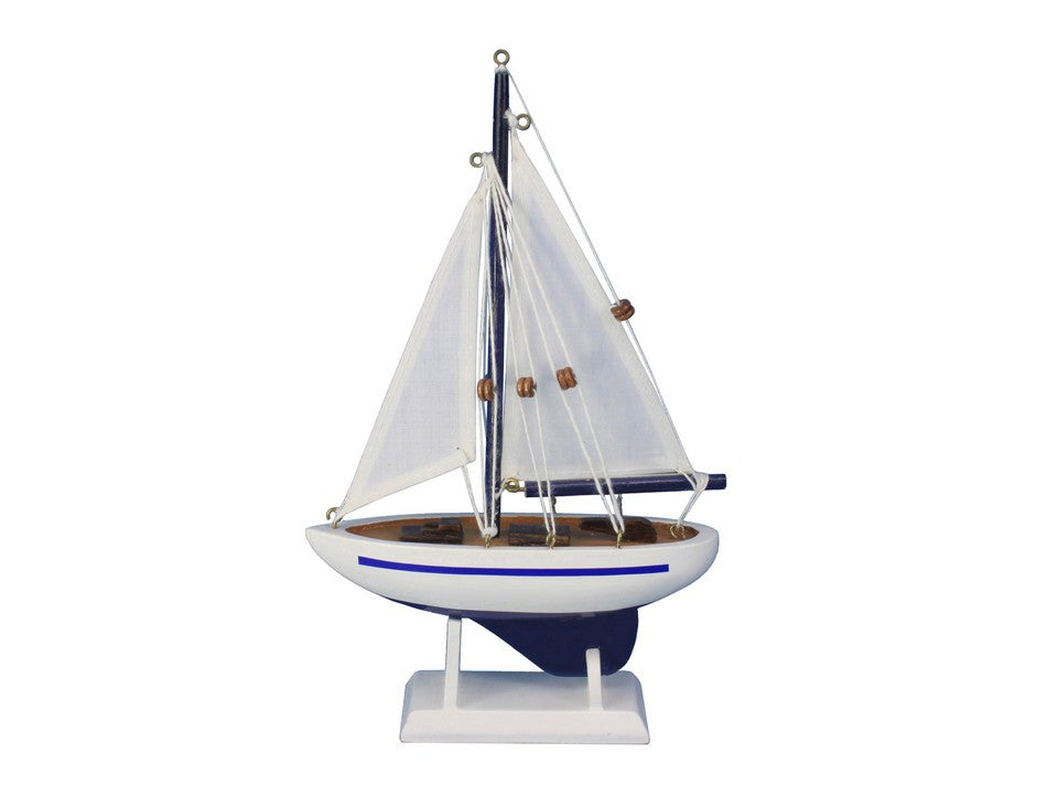 Wooden Blue Pacific Sailer Model Sailboat Decoration 9"