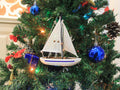 Wooden Blue Sailboat Christmas Tree Ornament 9"