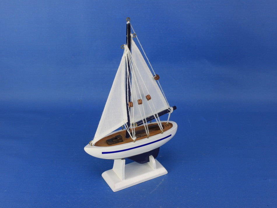 Wooden Blue Pacific Sailer Model Sailboat Decoration 9"