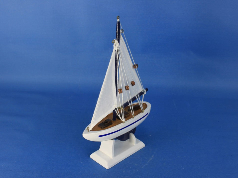 Wooden Blue Sailboat Christmas Tree Ornament 9"