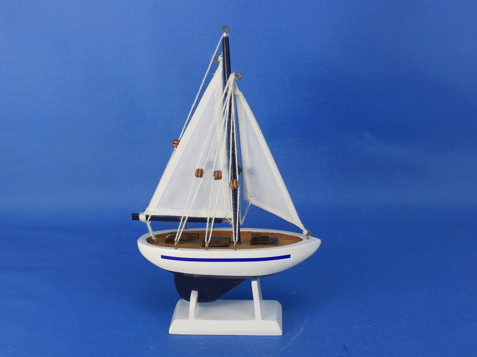 Wooden Blue Sailboat Christmas Tree Ornament 9"