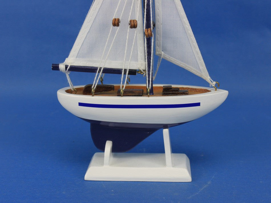 Wooden Blue Pacific Sailer Model Sailboat Decoration 9"