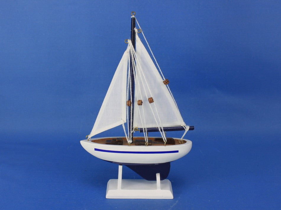 Wooden Blue Sailboat Christmas Tree Ornament 9"