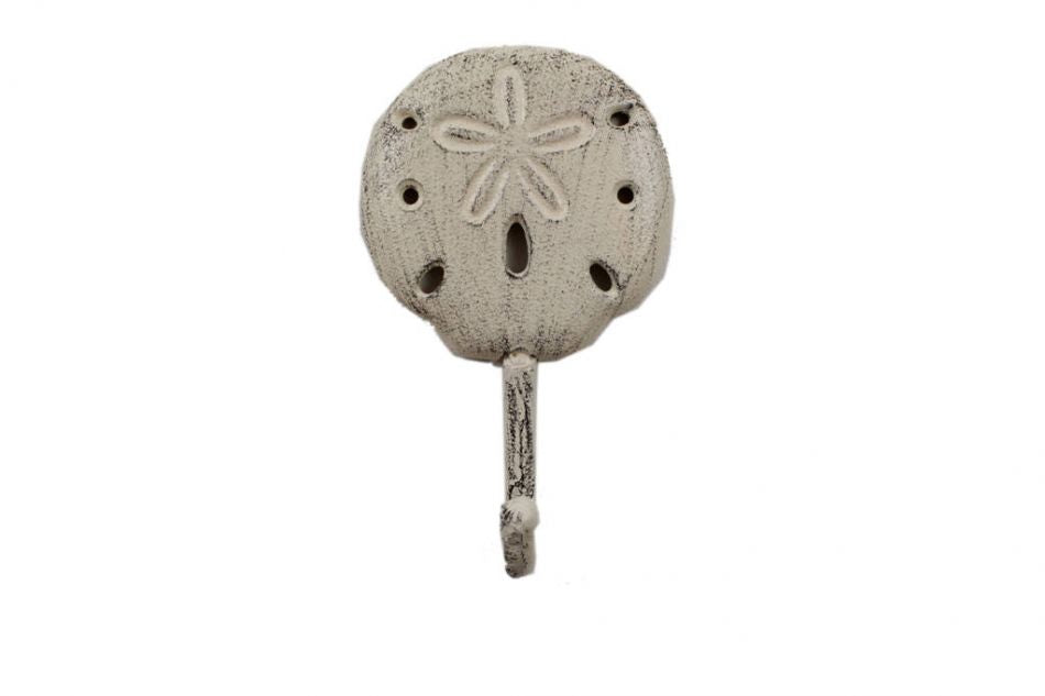 Whitewashed Cast Iron Sand Dollar Wall Hook 7"