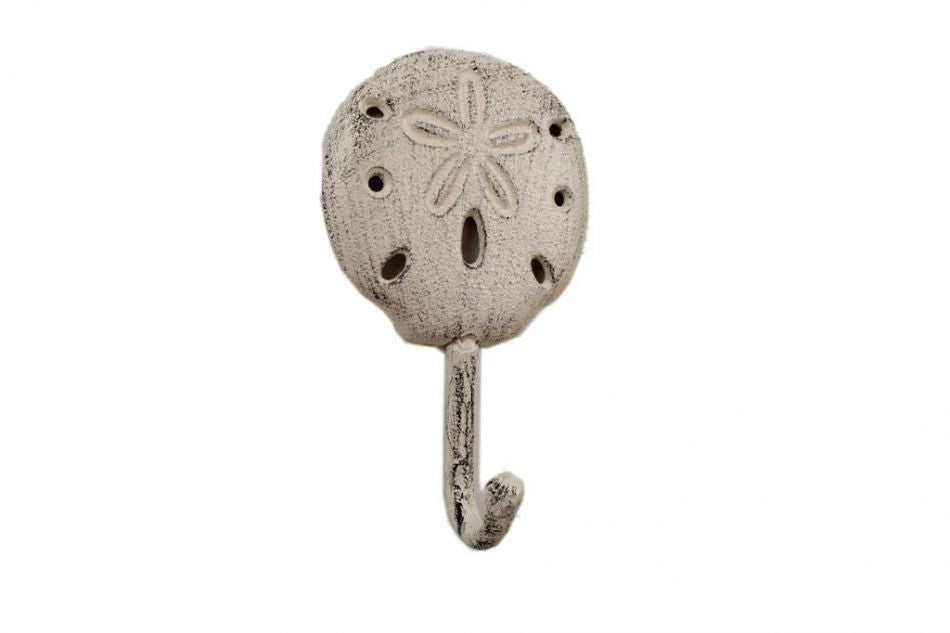 Whitewashed Cast Iron Sand Dollar Wall Hook 7"