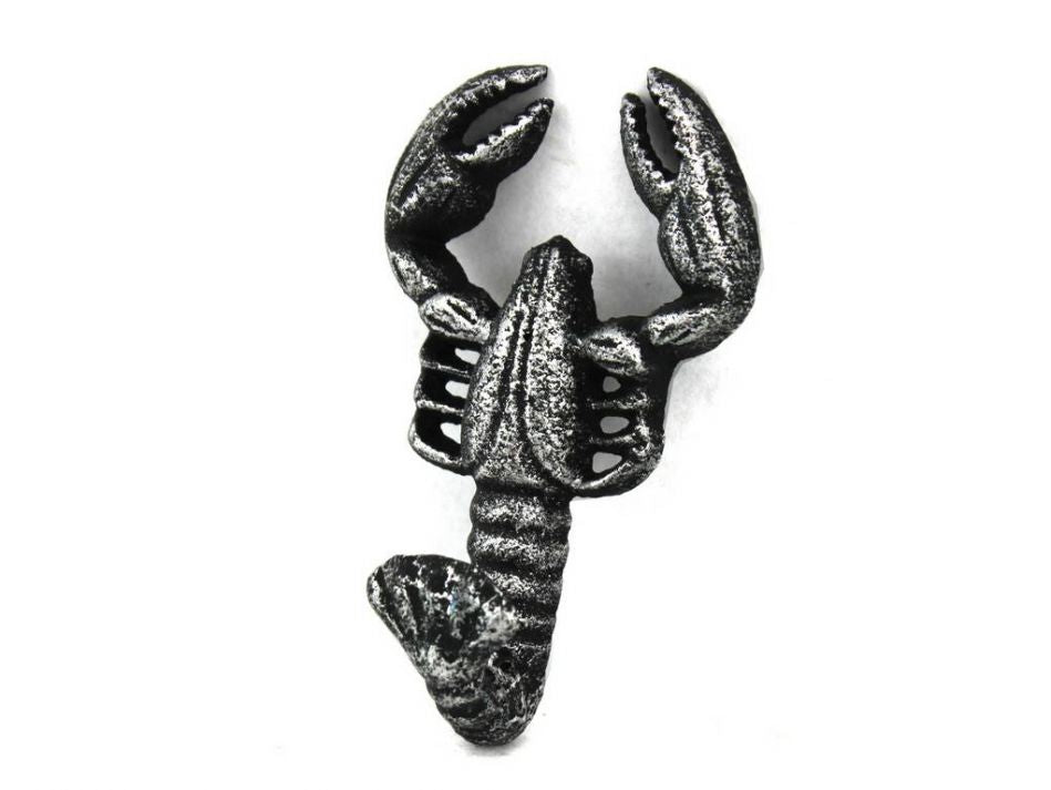 Antique Silver Cast Iron Decorative Wall Mounted Lobster Hook 5"