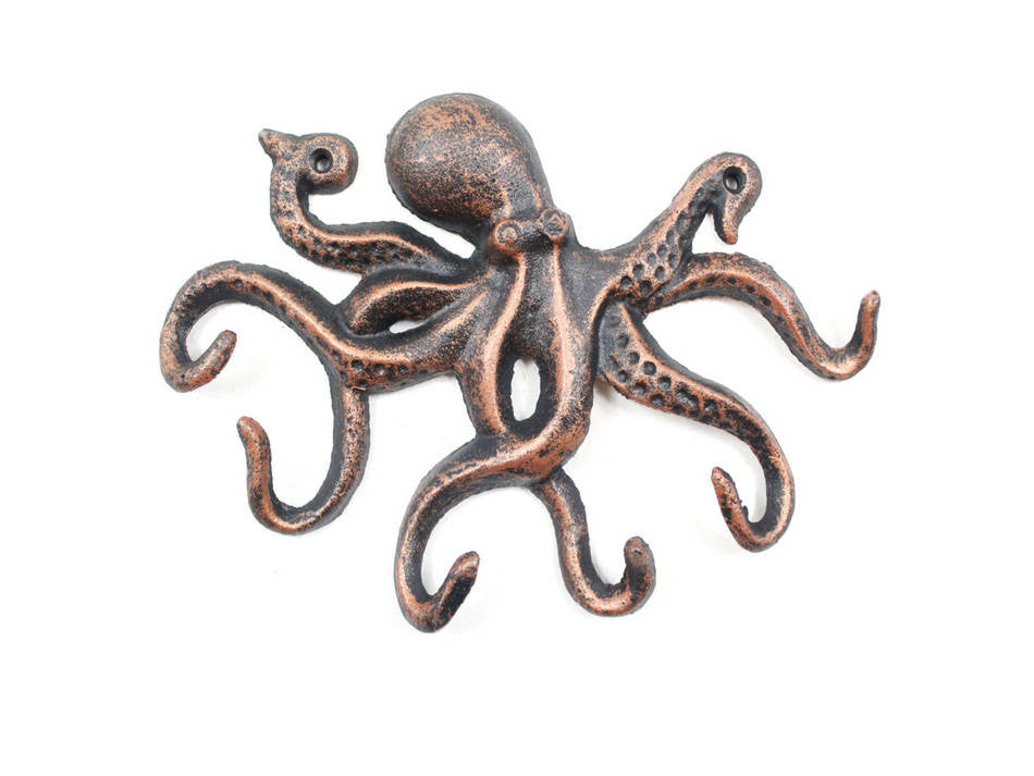 Rustic Copper Cast Iron Octopus Hook 11"