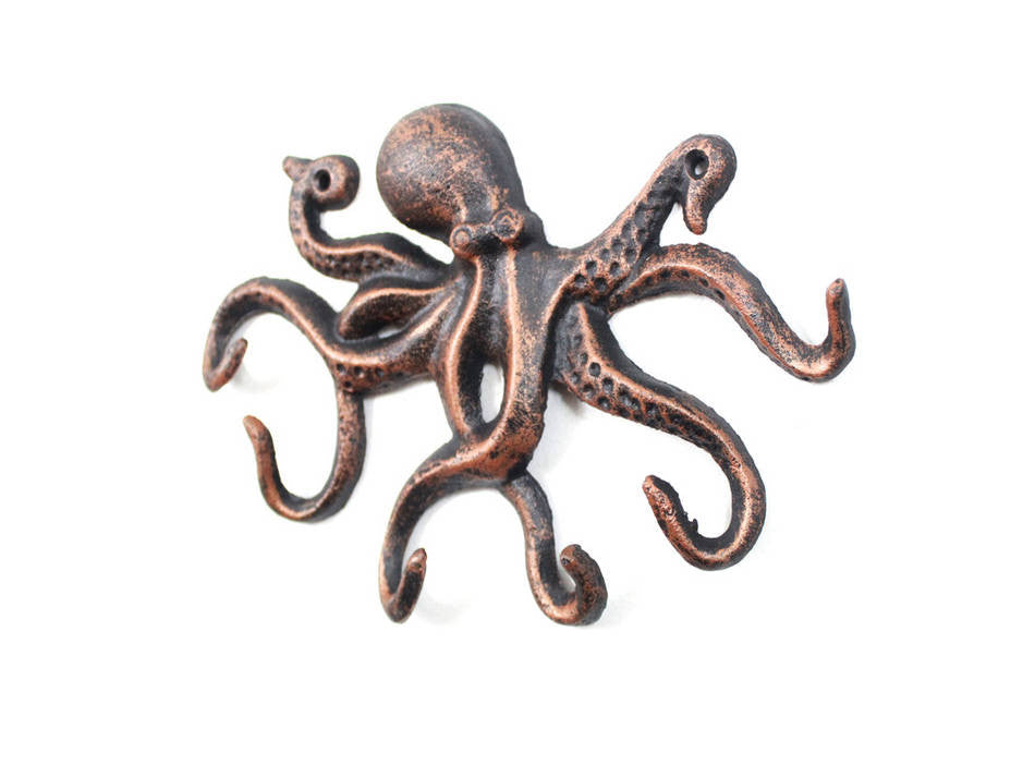 Rustic Copper Cast Iron Octopus Hook 11"