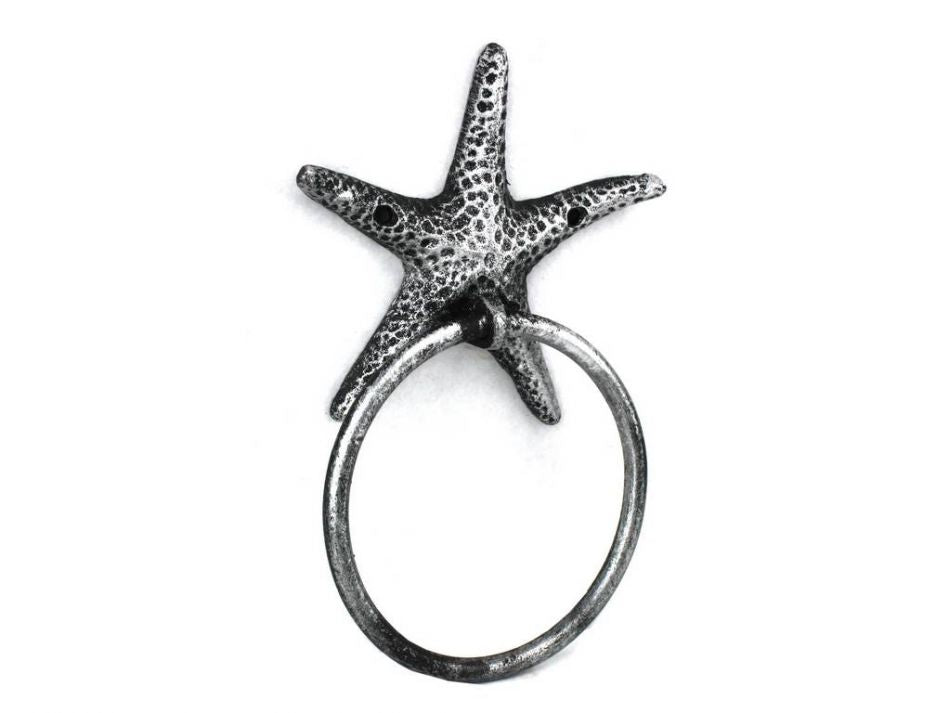 Antique Silver Cast Iron Starfish Towel Holder 8.5"