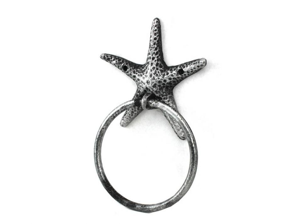 Antique Silver Cast Iron Starfish Towel Holder 8.5"