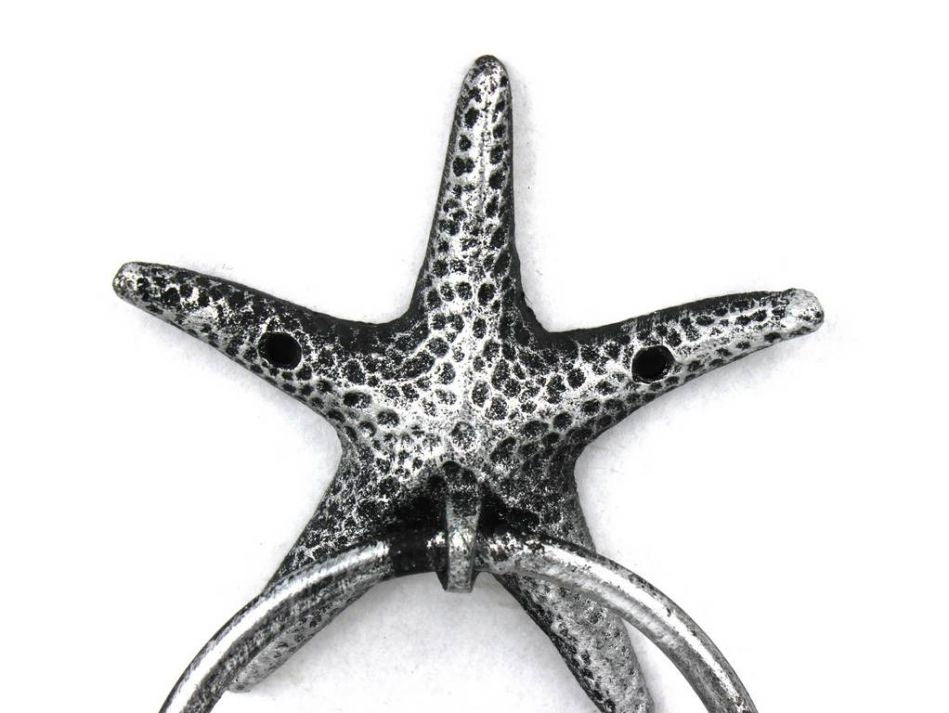 Antique Silver Cast Iron Starfish Towel Holder 8.5"