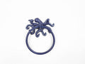 Rustic Dark Blue Cast Iron Octopus Towel Holder 6"
