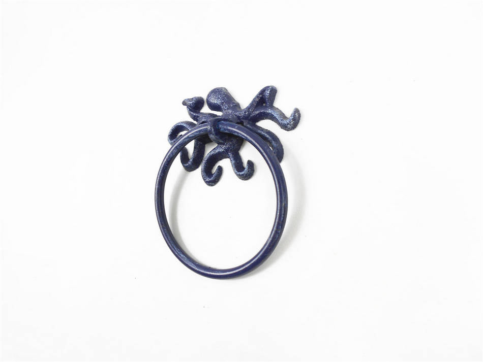 Rustic Dark Blue Cast Iron Octopus Towel Holder 6"