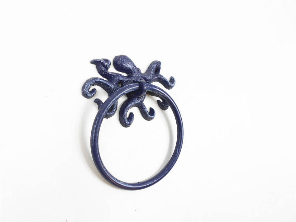 Rustic Dark Blue Cast Iron Octopus Towel Holder 6"