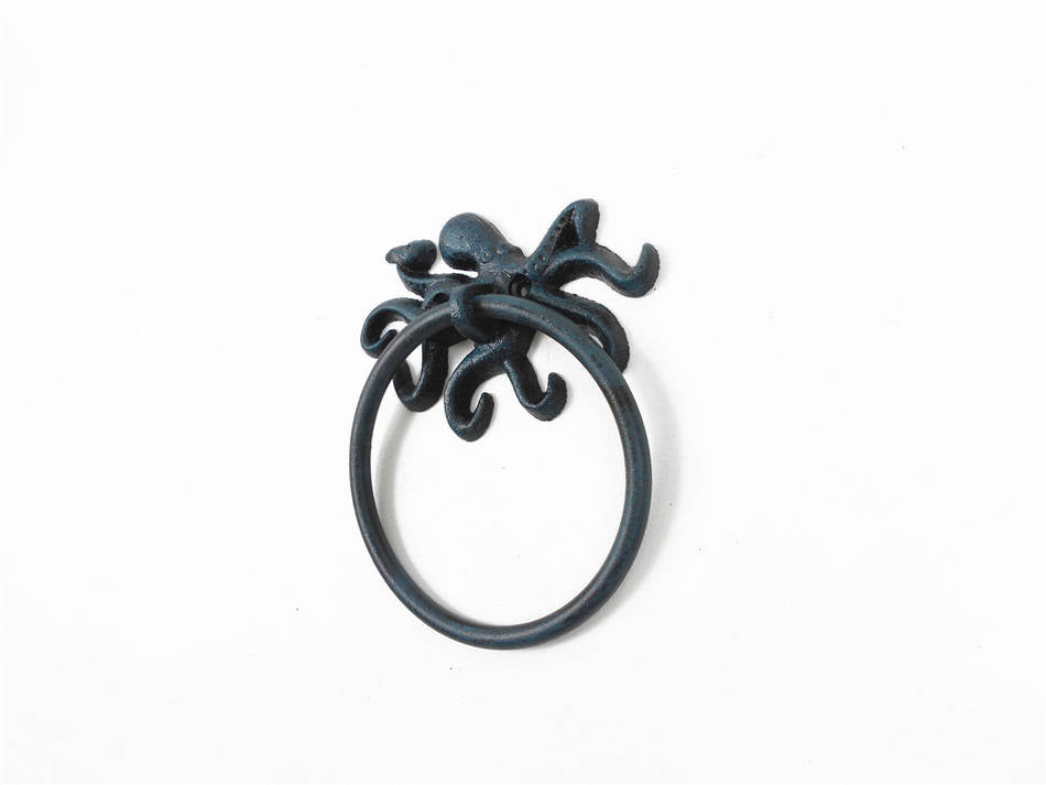 Seaworn Blue Cast Iron Octopus Towel Holder 6"