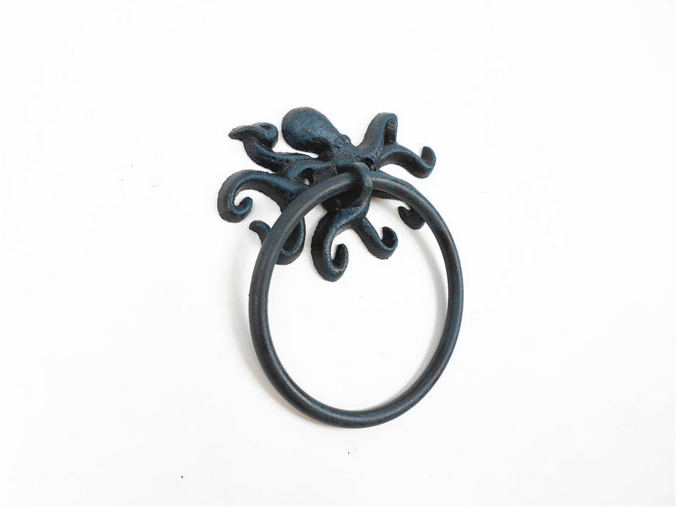 Seaworn Blue Cast Iron Octopus Towel Holder 6"