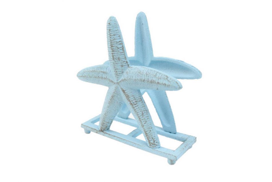 Rustic Light Blue Cast Iron Starfish Napkin Holder 6"