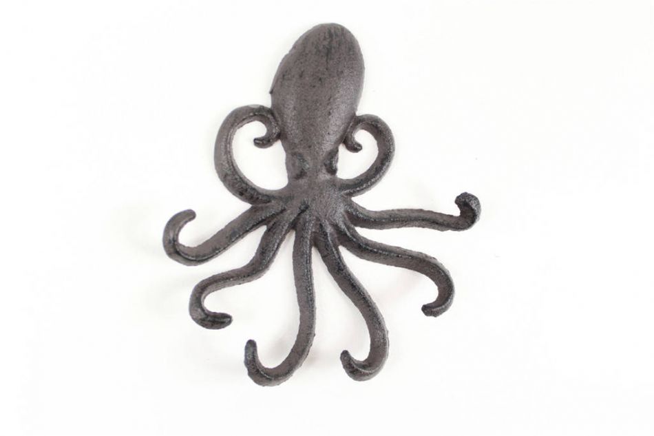 Cast Iron Wall Mounted Decorative Octopus Hooks 7"