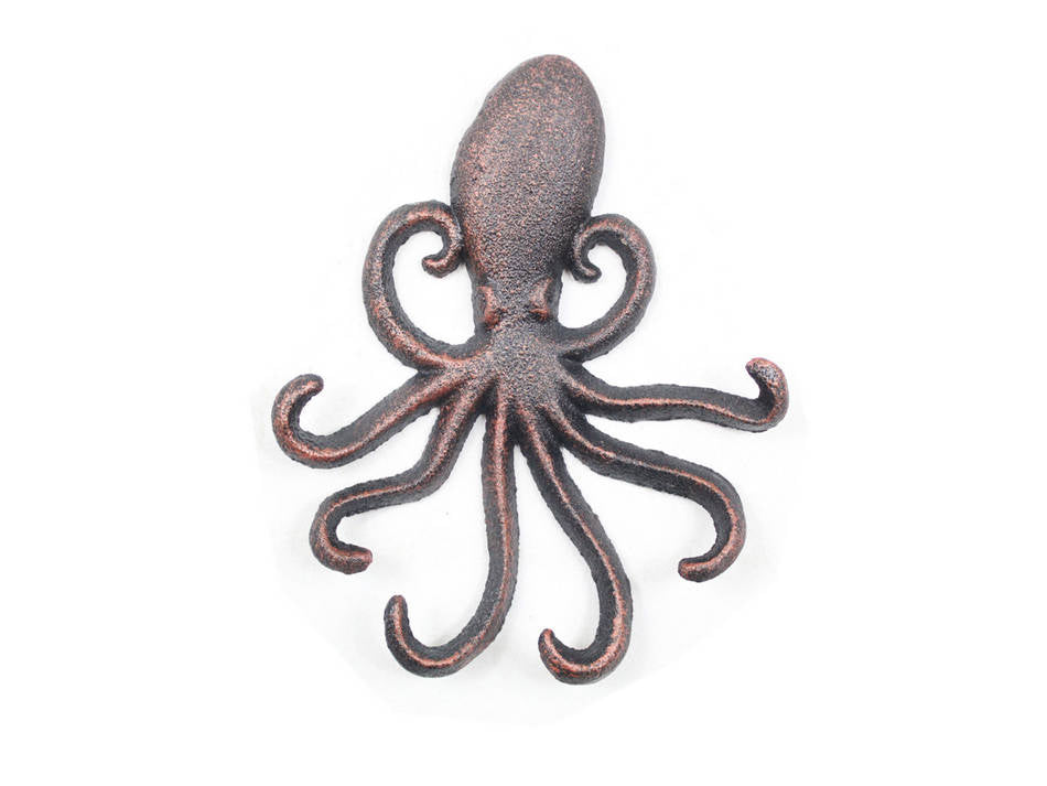Rustic Copper Cast Iron Wall Mounted Decorative Octopus Hooks 7"