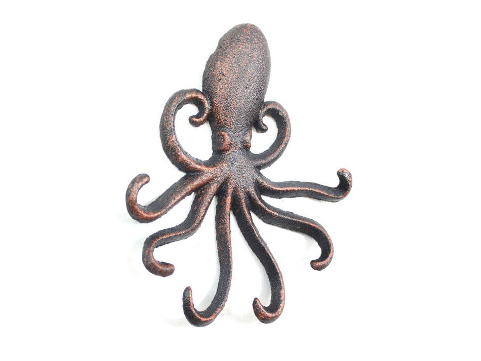 Rustic Copper Cast Iron Wall Mounted Decorative Octopus Hooks 7"