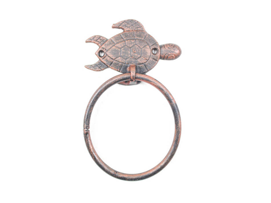 Rustic Copper Cast Iron Sea Turtle Towel Holder 7"