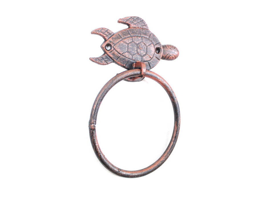Rustic Copper Cast Iron Sea Turtle Towel Holder 7"