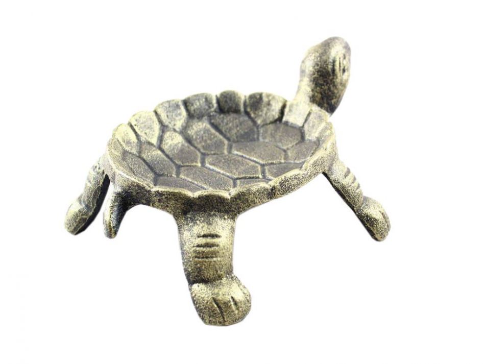 Antique Gold Cast Iron Standing Turtle Plate 9""