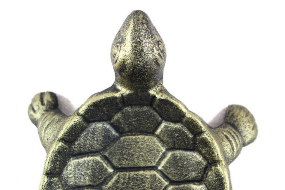 Antique Gold Cast Iron Standing Turtle Plate 9""