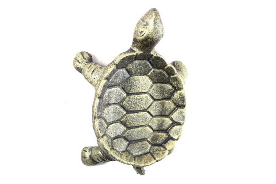 Antique Gold Cast Iron Standing Turtle Plate 9""