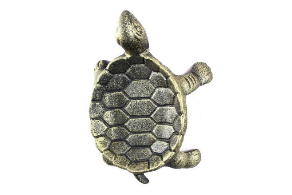Antique Gold Cast Iron Standing Turtle Plate 9""