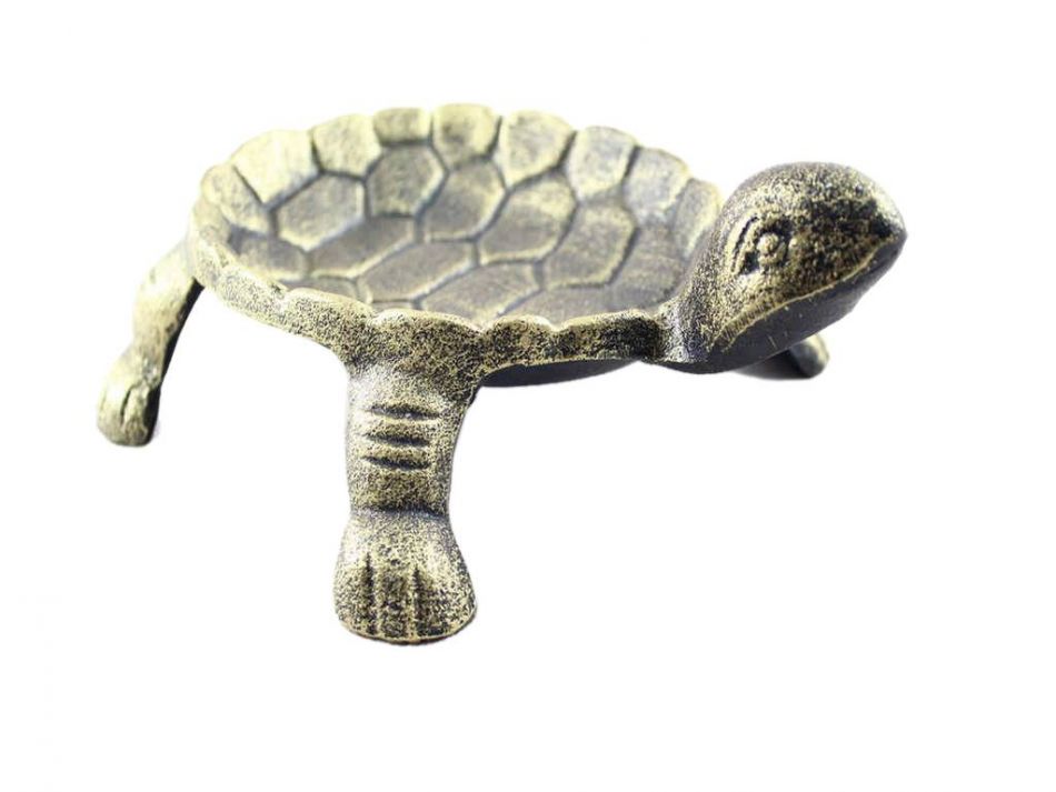Antique Gold Cast Iron Standing Turtle Plate 9""