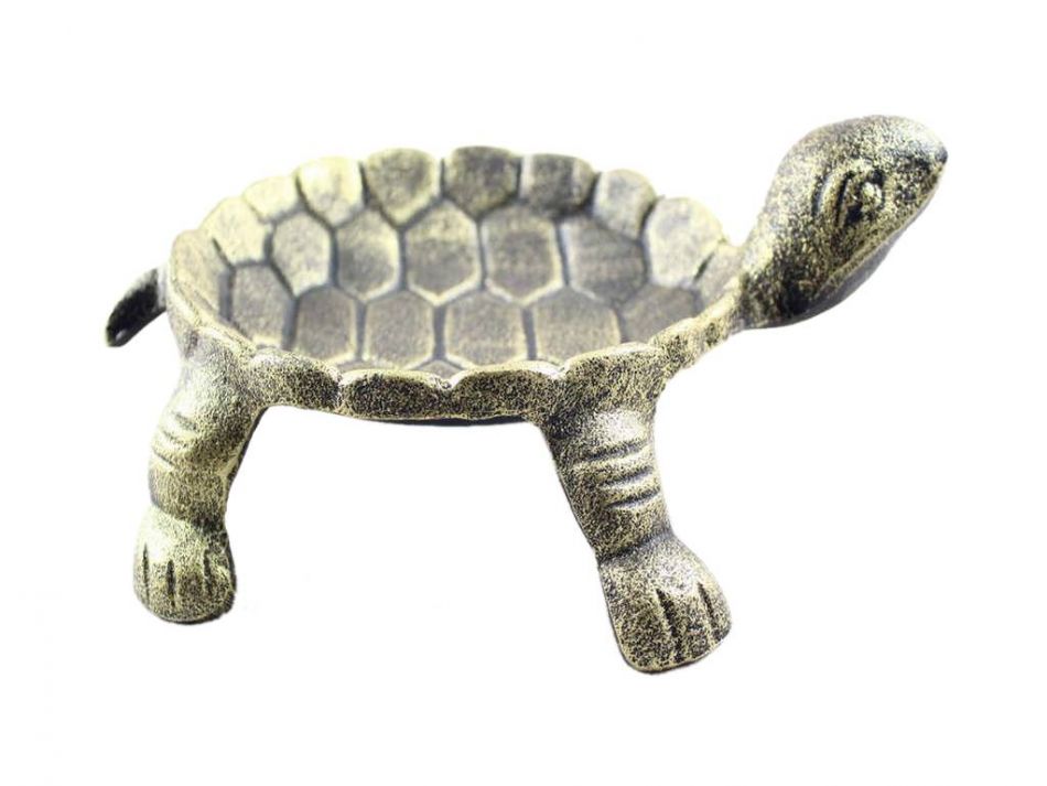 Antique Gold Cast Iron Standing Turtle Plate 9""