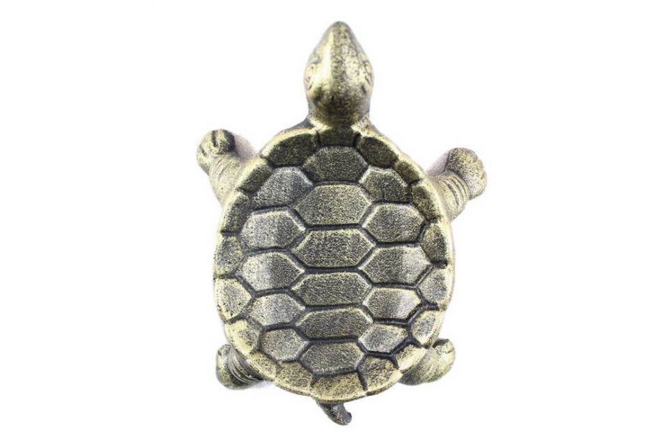 Antique Gold Cast Iron Standing Turtle Plate 9""