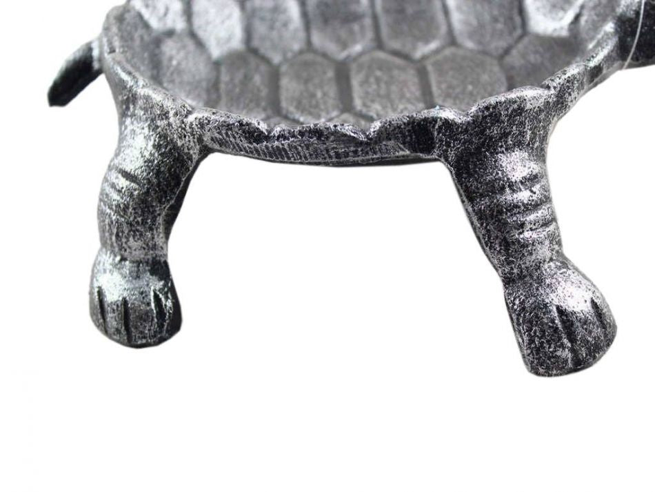 Antique Silver Cast Iron Standing Turtle Plate 9""