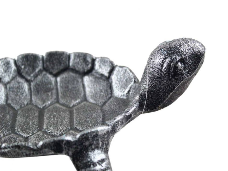 Antique Silver Cast Iron Standing Turtle Plate 9""