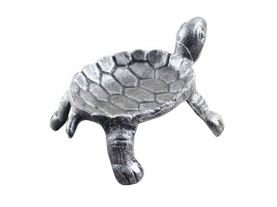 Antique Silver Cast Iron Standing Turtle Plate 9""