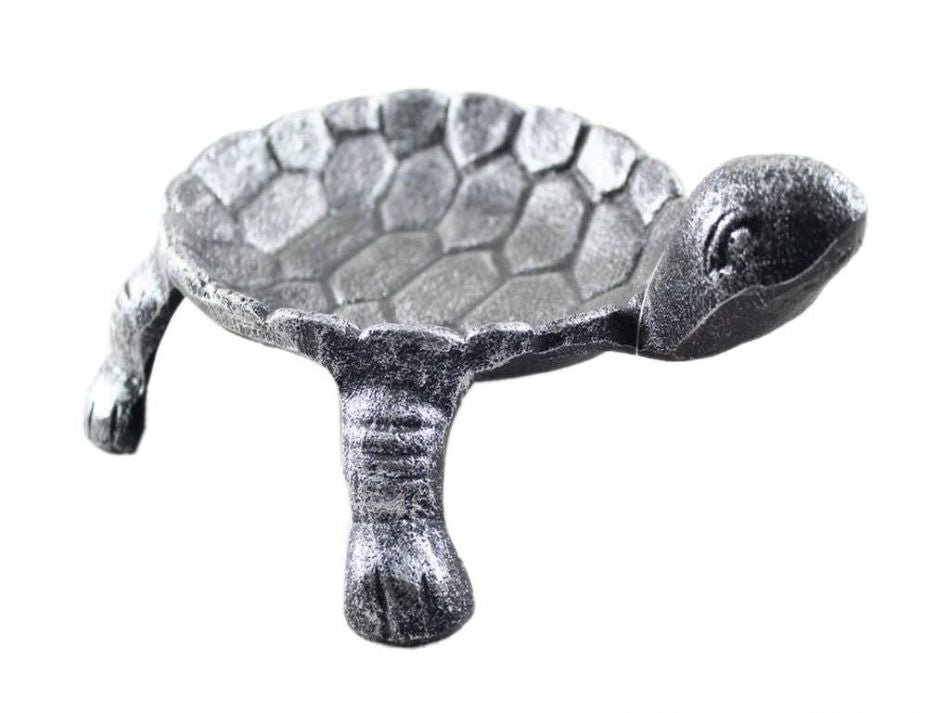 Antique Silver Cast Iron Standing Turtle Plate 9""