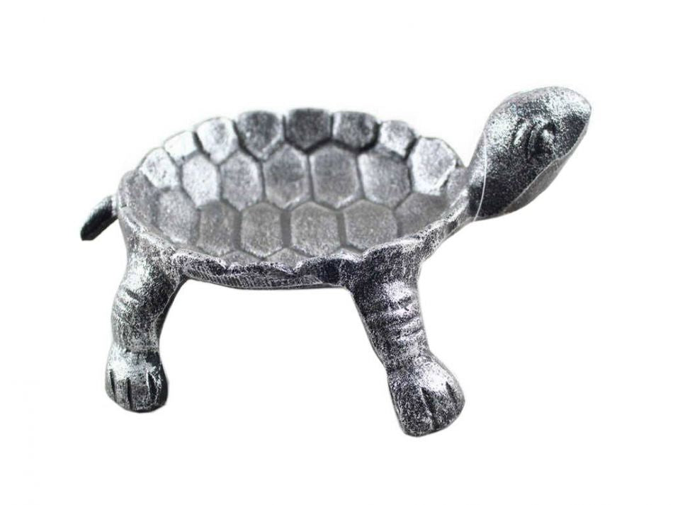 Antique Silver Cast Iron Standing Turtle Plate 9""