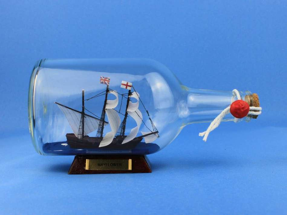 Mayflower Model Ship in a Glass Bottle  9"