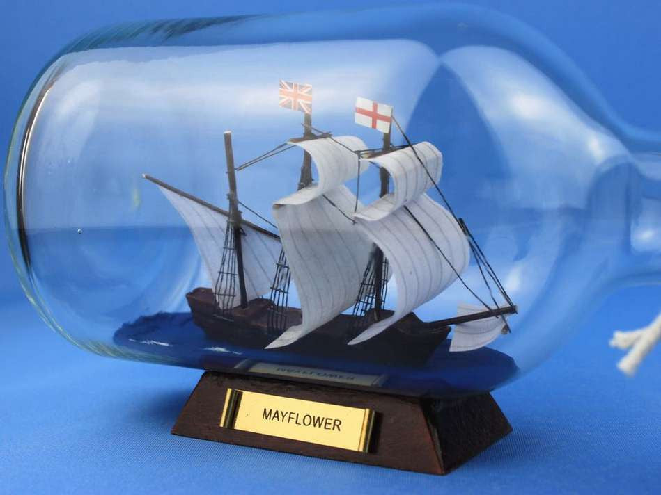 Mayflower Model Ship in a Glass Bottle  9"