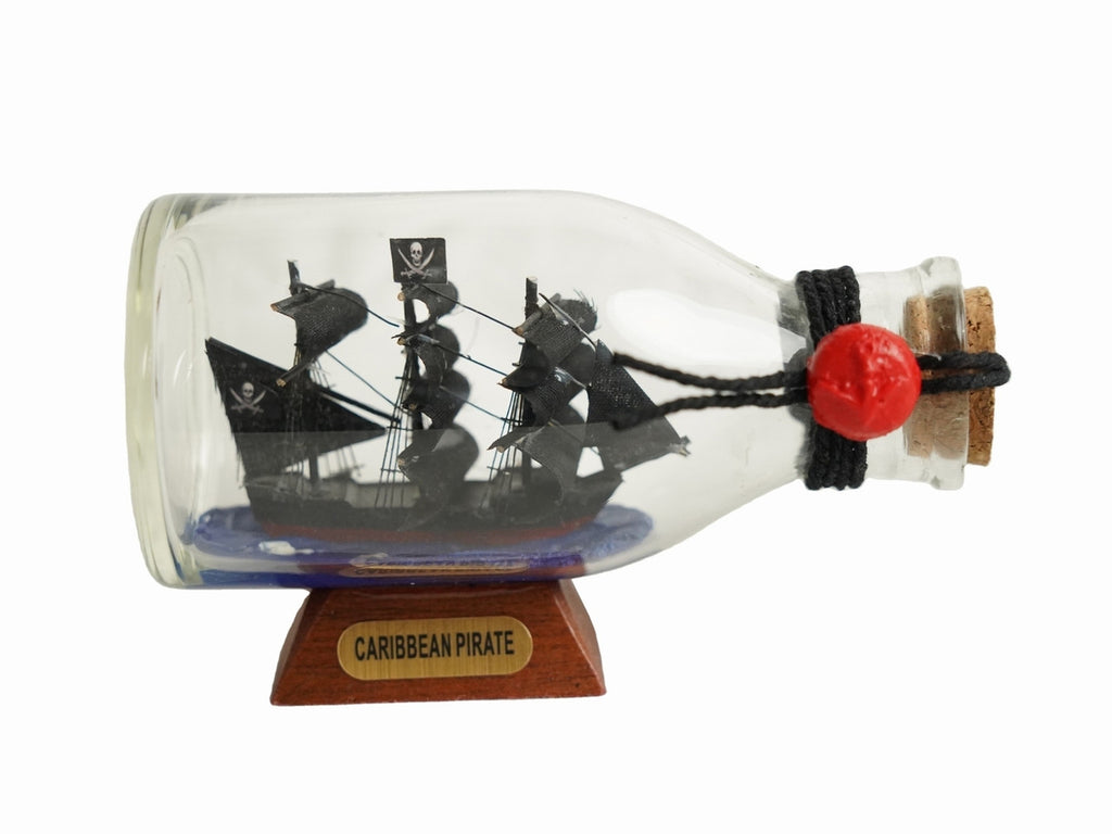 Caribbean Pirate Model Ship in a Glass Bottle 5"