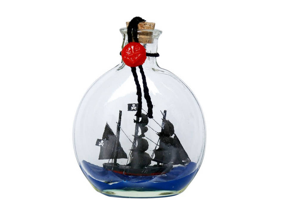 Caribbean Pirate Model Ship in a Glass Bottle 4"