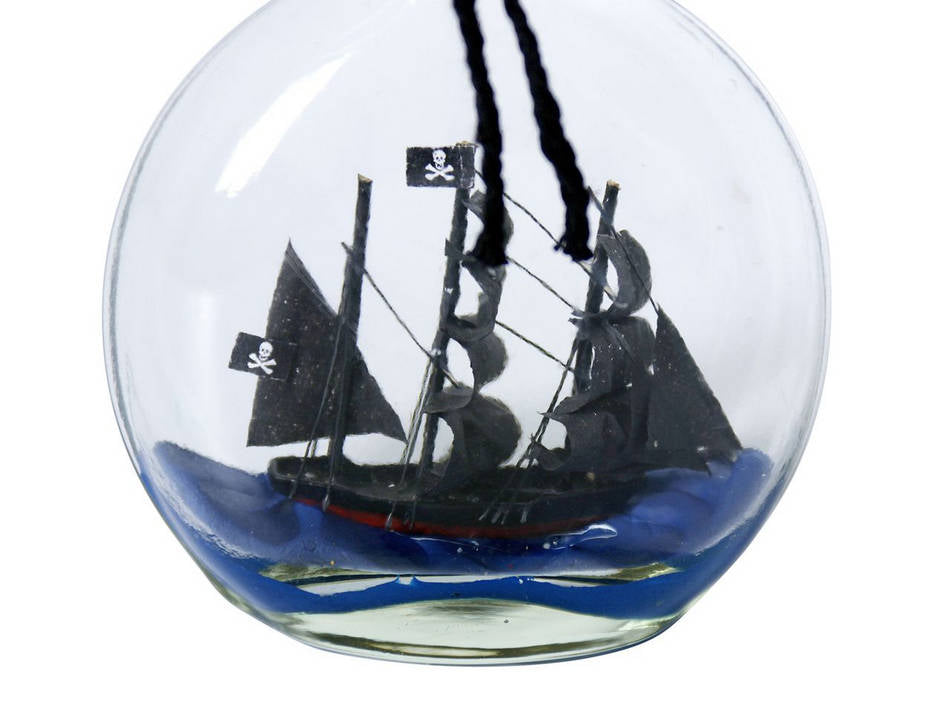 Caribbean Pirate Model Ship in a Glass Bottle 4"
