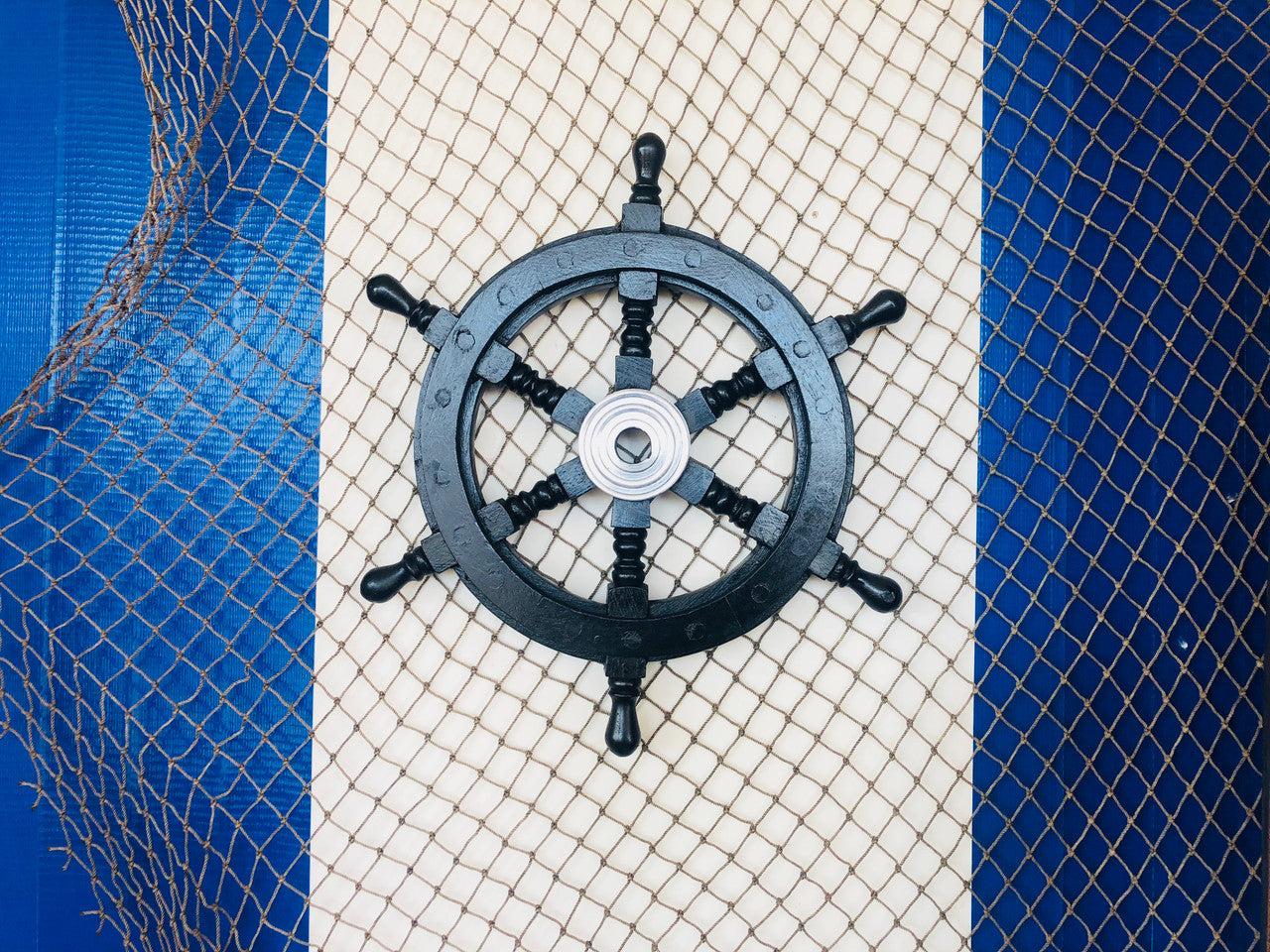 Deluxe Class Wood and Chrome Decorative Pirate Ship Steering Wheel 12"