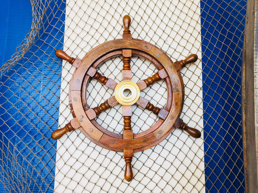 Deluxe Class Wood and Brass Decorative Ship Wheel 15"