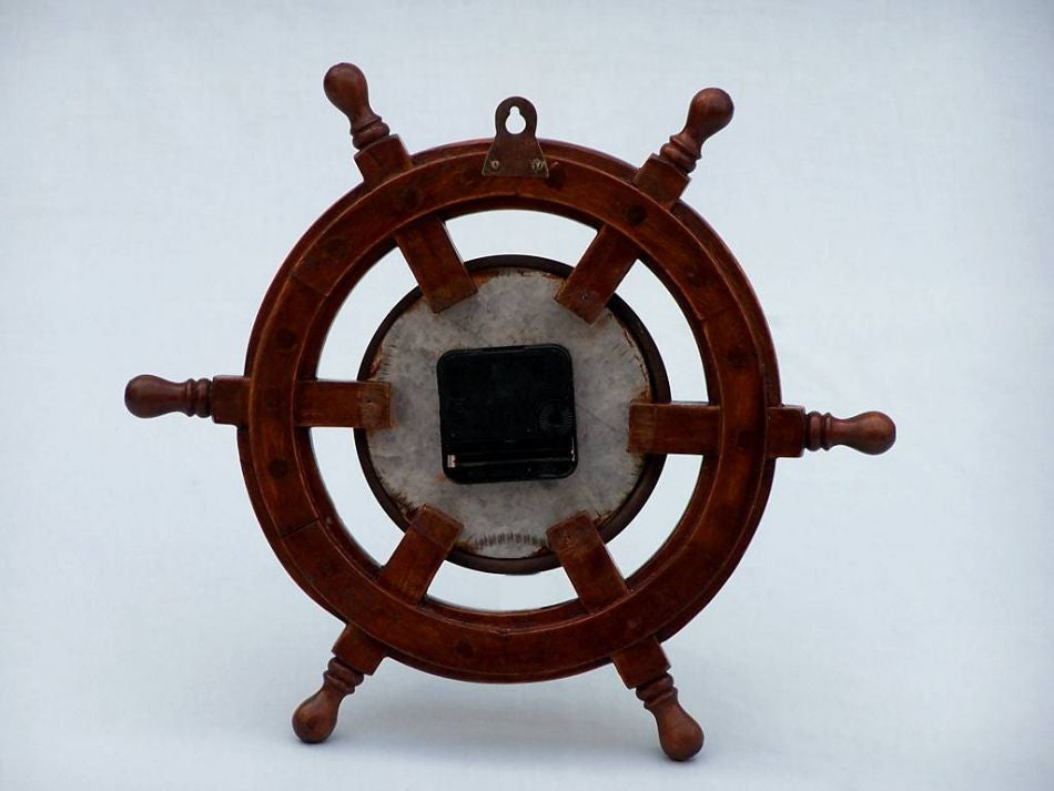 Deluxe Class Wood and Antique Copper Ship Steering Wheel Clock 12"