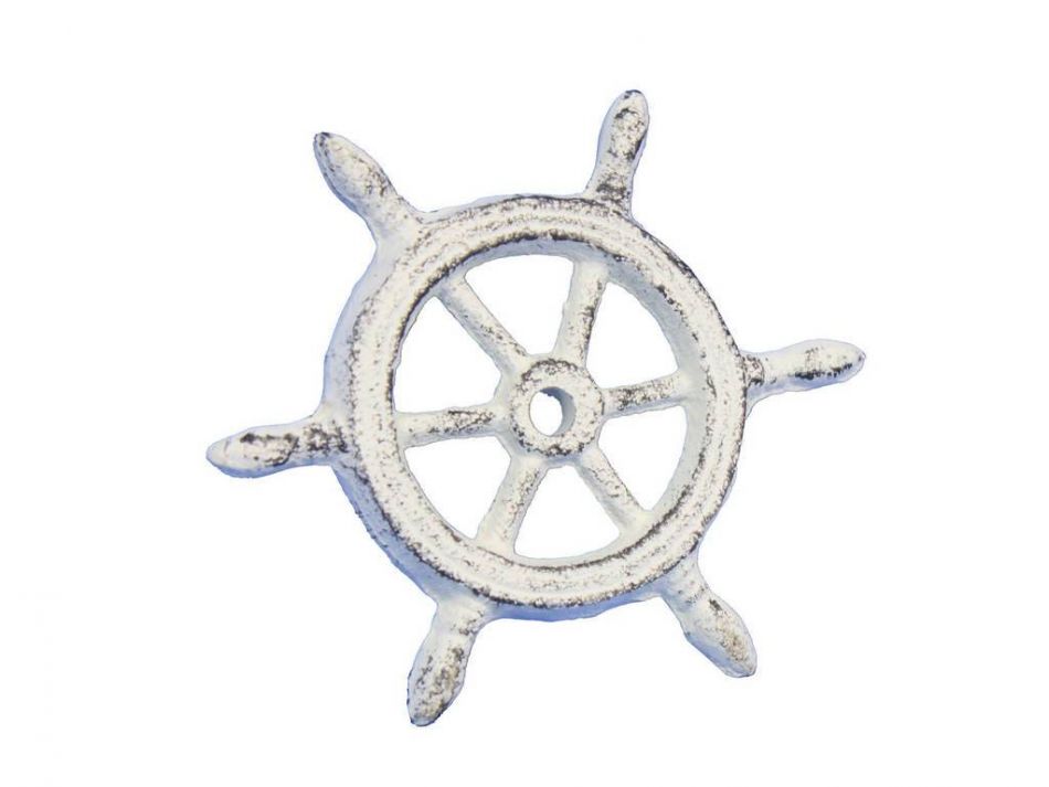 Whitewashed Cast Iron Ship Wheel Decorative Paperweight 4"