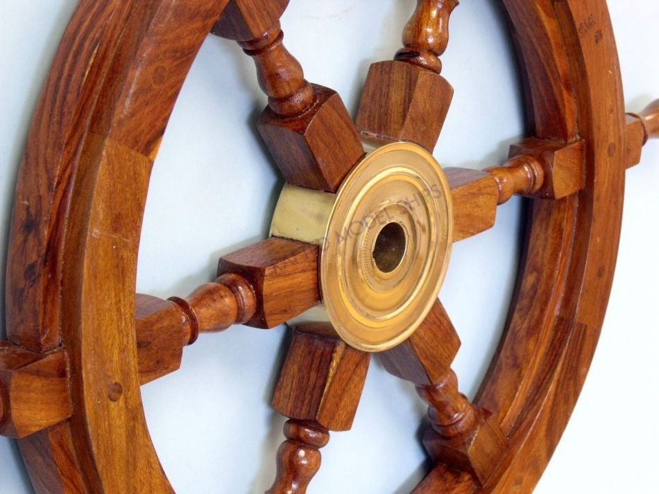 Deluxe Class Wood and Brass Decorative Ship Wheel 24"